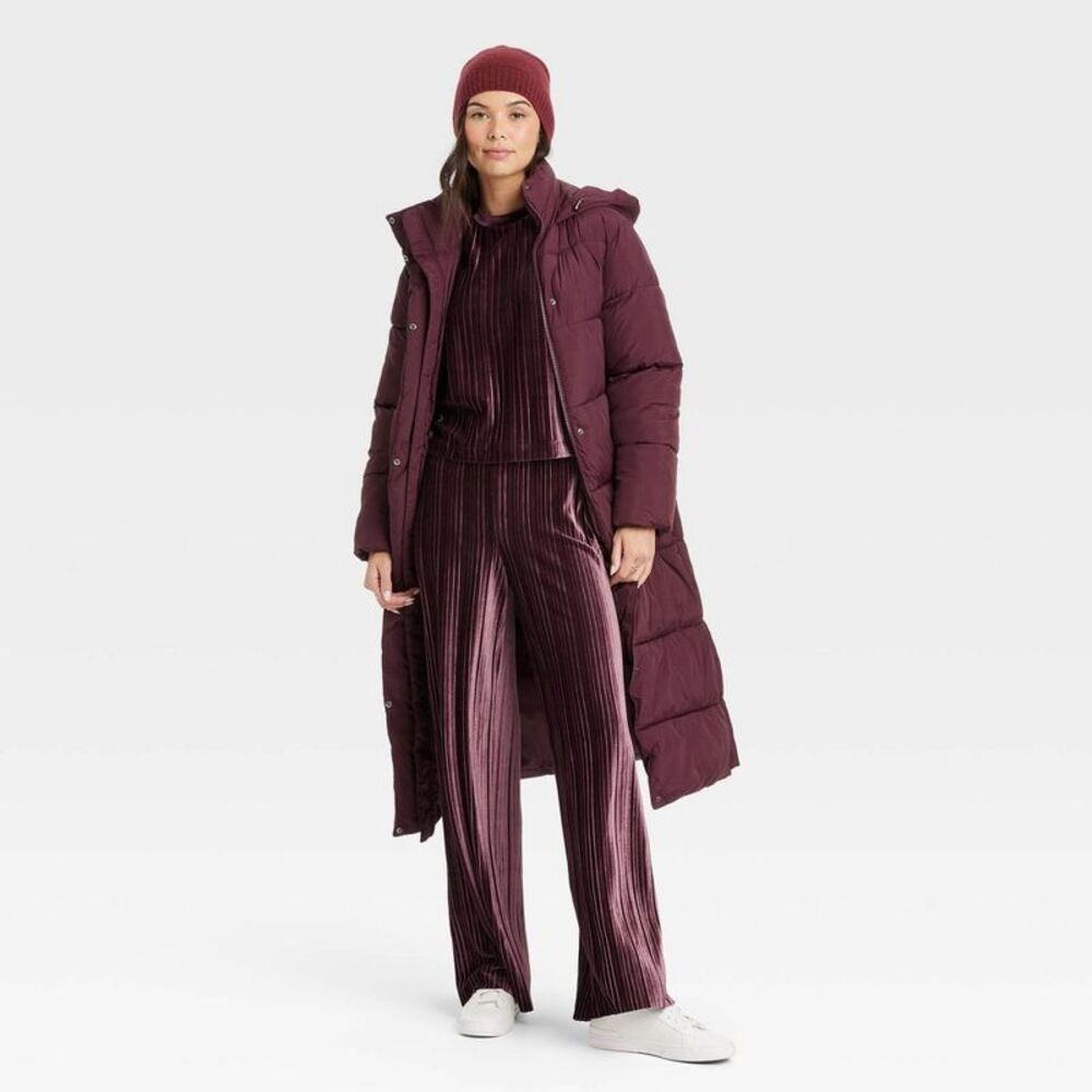 Open Box - A New Day - Women's High-Rise Straight Leg Velour P Burgundy - Picture 3 of 3